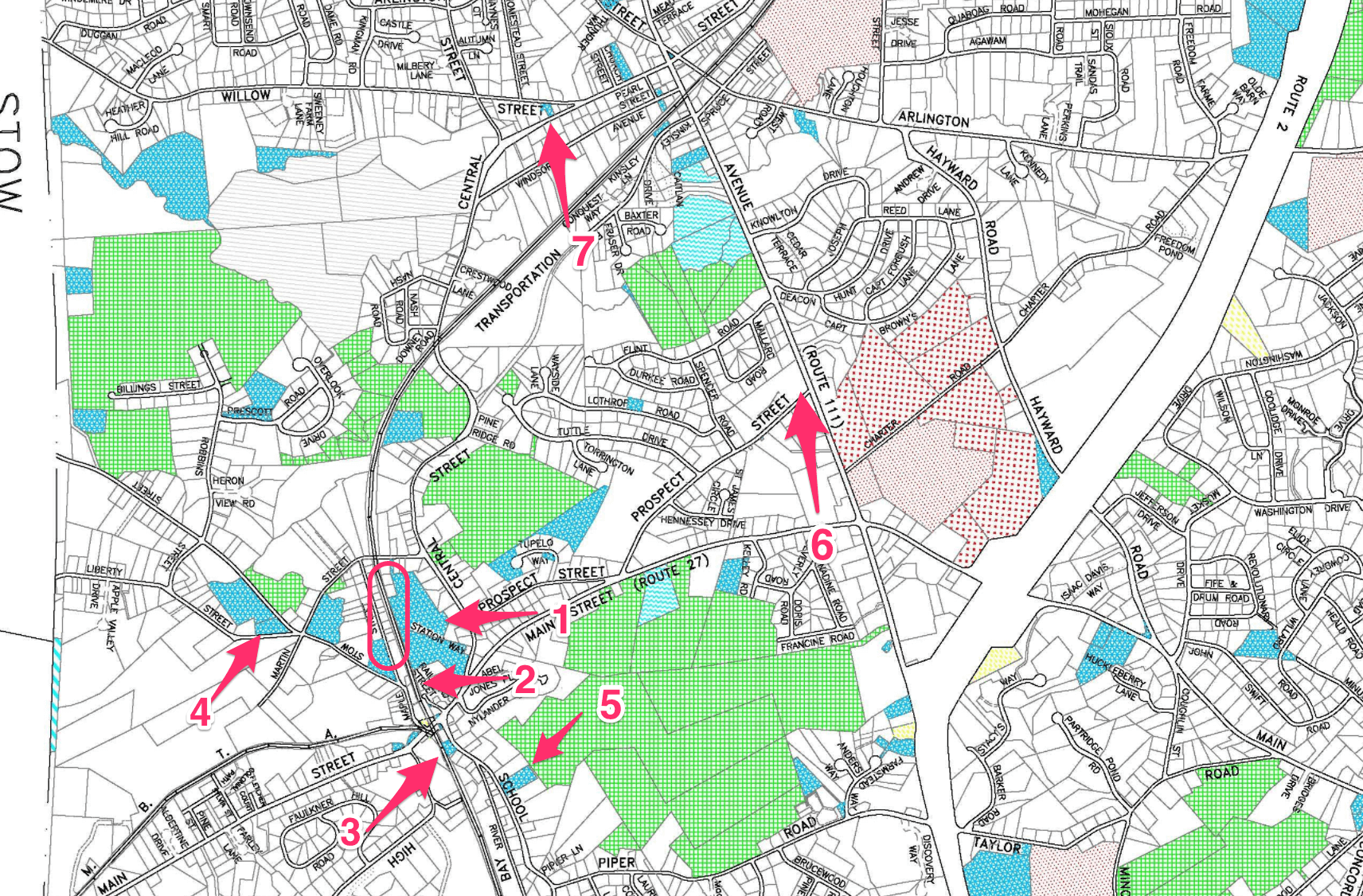 Map pointing to all the parking lots